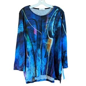 Jess & Jane Eclipse Brushed Polyester Long Sleeve Top Blue Large USA NWT